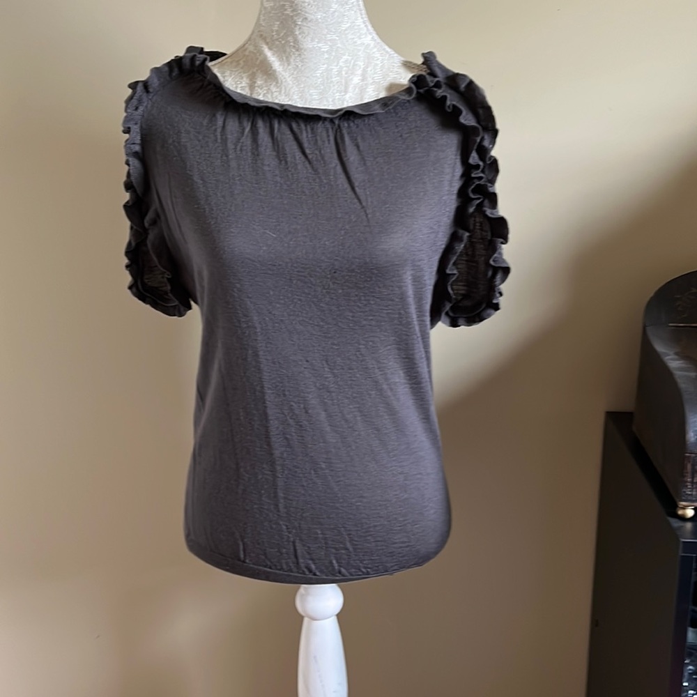 Ann Taylor Browm Ruffle Shirt